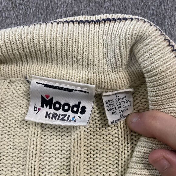 Moods By Krizia Sweater Women's Size Large Cable Knit Collared Lightweight Prep - Picture 3 of 8